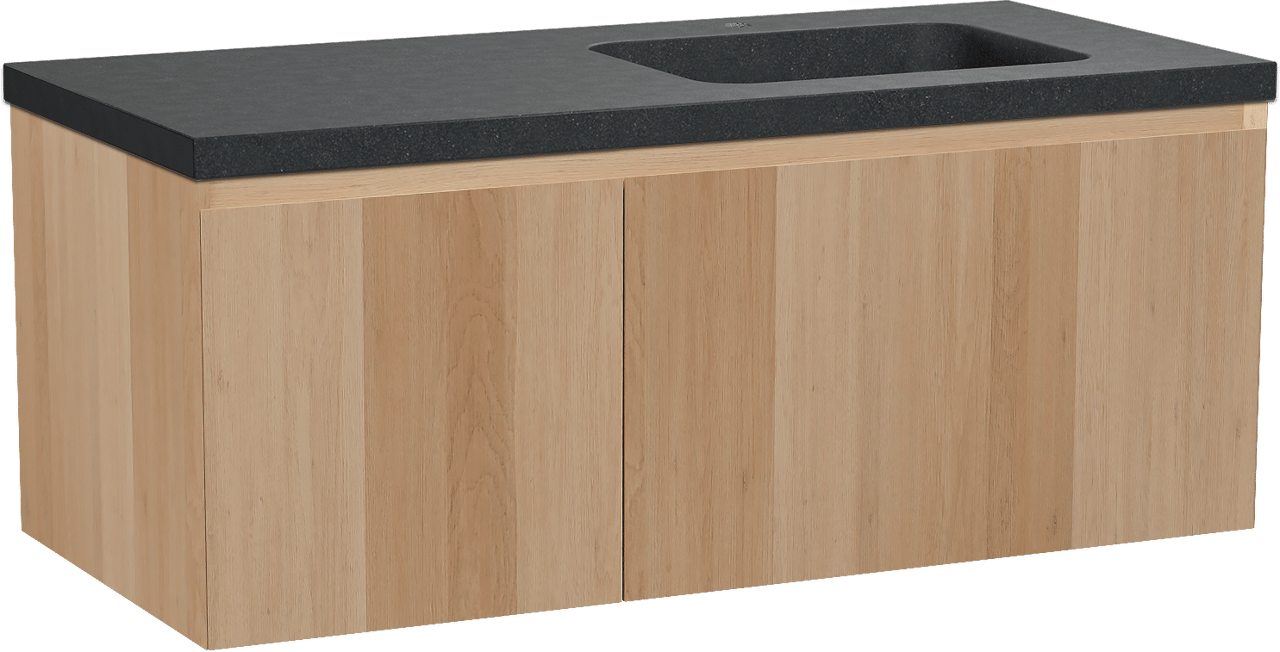 Balmani Idra zwevend badkamermeubel 120 x 55 cm natuur eik met Napoli asymmetrisch rechtse wastafel in graniet zwart