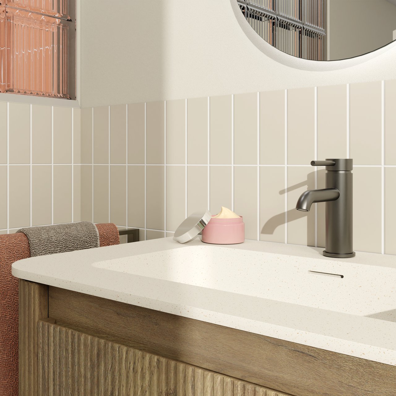 Blaufoss Round EcoStart standaard wastafelkraan Brushed GunMetal