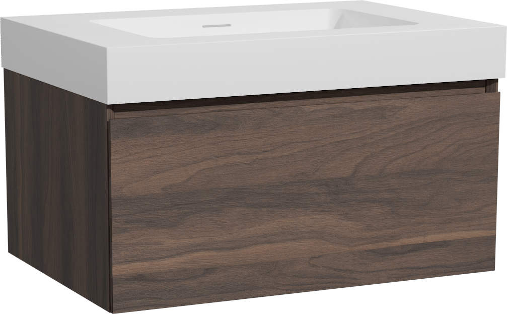 Storke Edge zwevend badmeubel 75 x 52 cm notenhout met Mata High enkele wastafel in solid surface mat wit