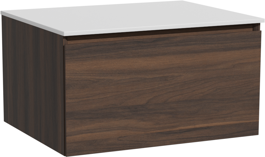 Storke Edge hängendes Möbelstück Set: 65 x 52 cm, Nussbaum, mit Tavola Einzel Waschtischplatte, Solid Surface Weiß matt