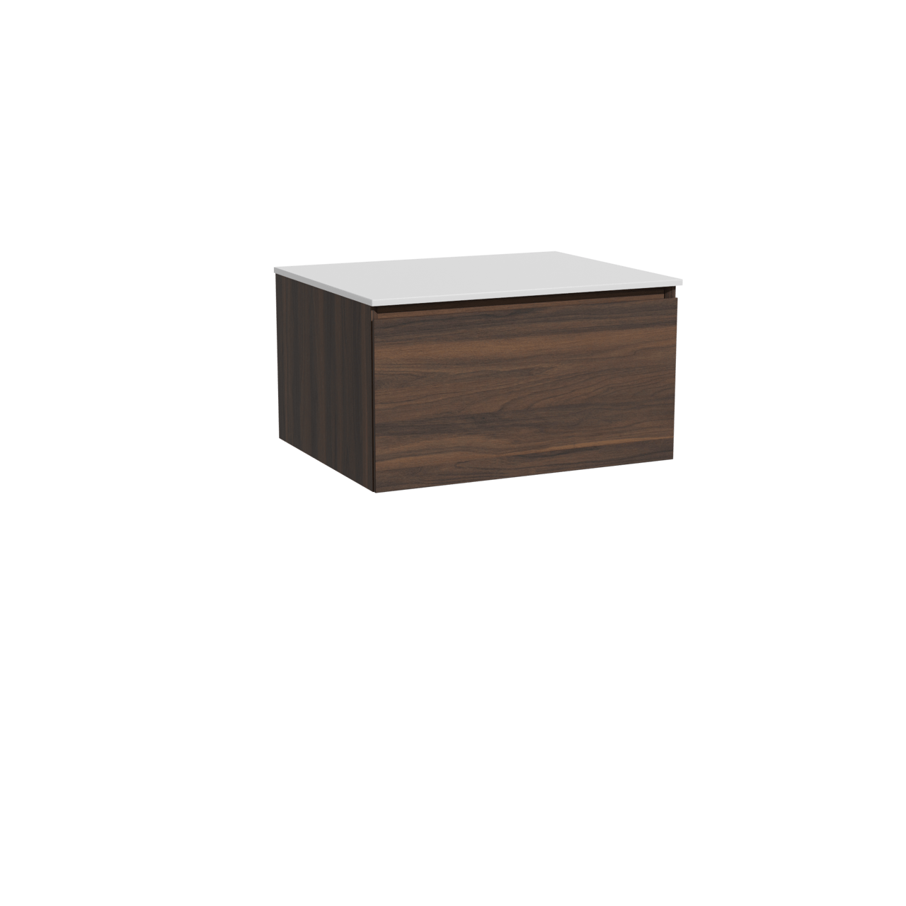 Storke Edge zwevend badkamermeubel 65 x 52 cm notelaar met Tavola enkel tablet in solid surface mat wit