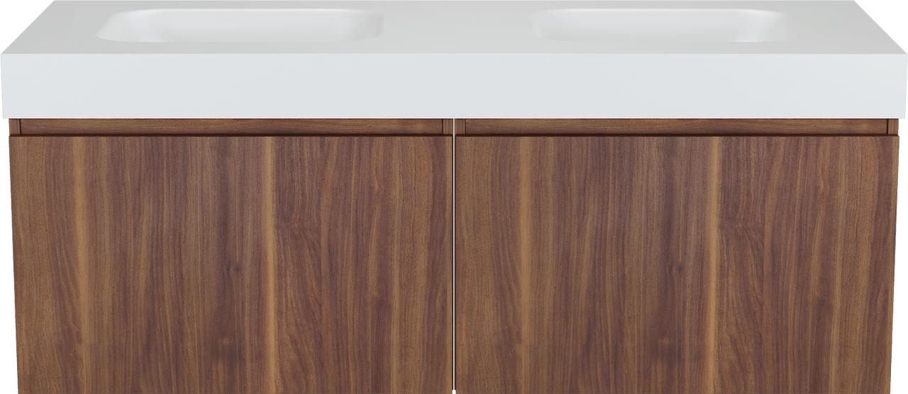 Balmani Sfera meuble salle de bains suspendu 150 x 55 cm noyer américain avec Arcato double vasque en solid surface blanc mat