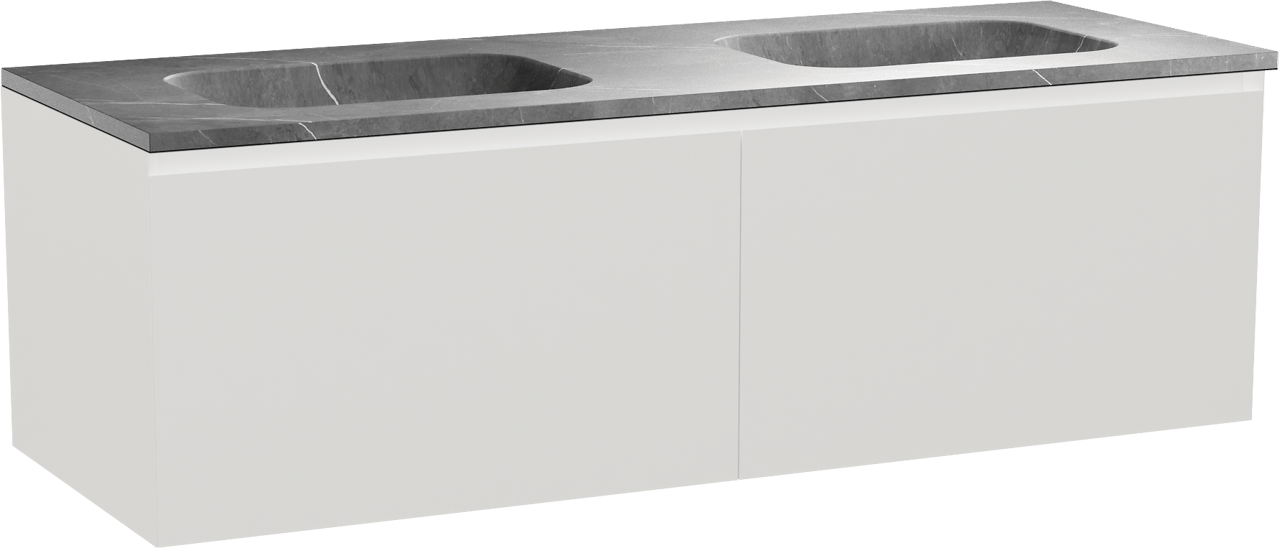 Balmani Idra zwevend badmeubel 150 x 55 cm mat wit met Tablo Arcato dubbele wastafel in marmer pietra grey