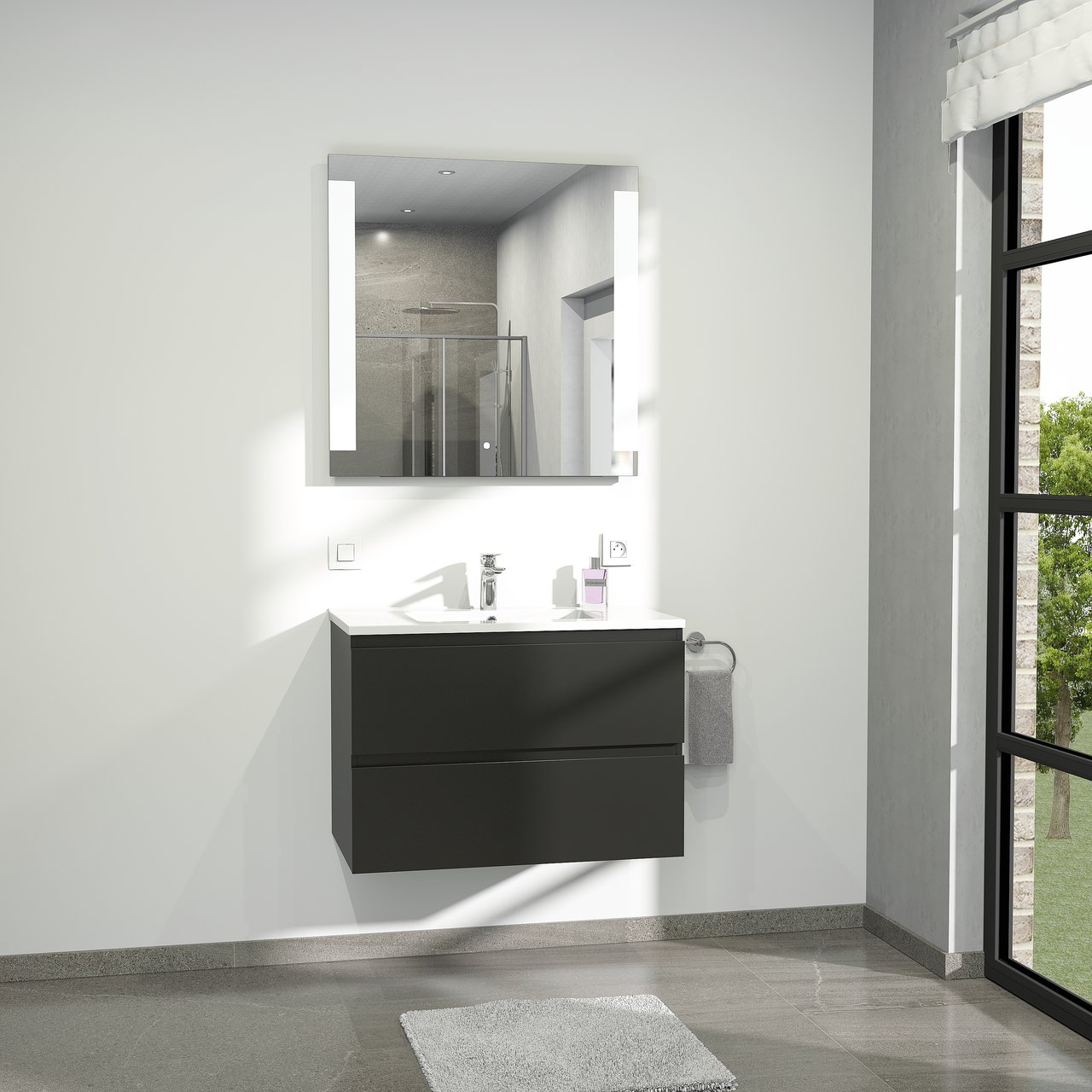 Linie Lunar miroir rectangulaire lumineux 80 x 80 cm