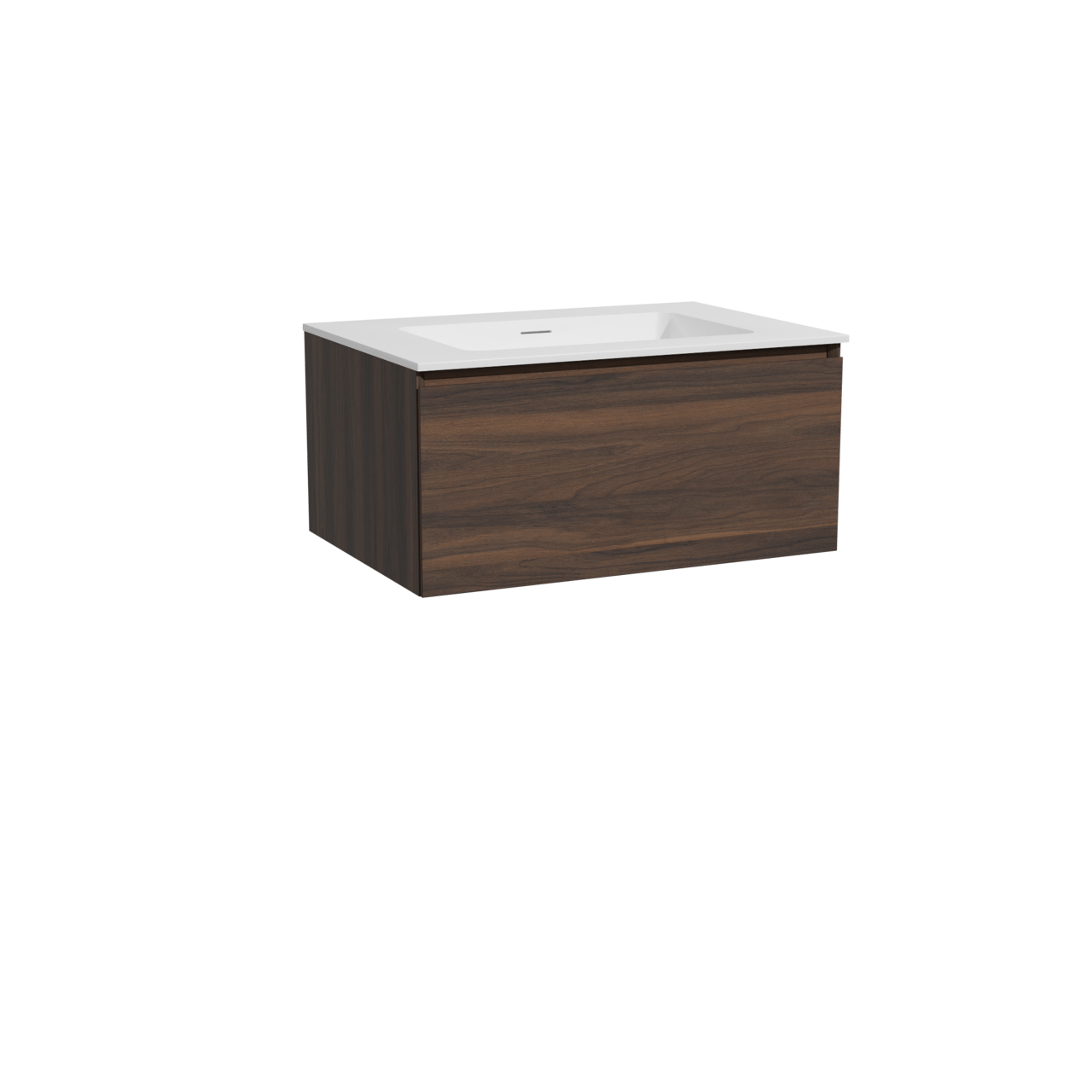 Storke Edge hängendes Möbelstück Set: 75 x 52 cm, Nussbaum, mit Mata Einzelwaschtisch, Solid Surface Weiß matt