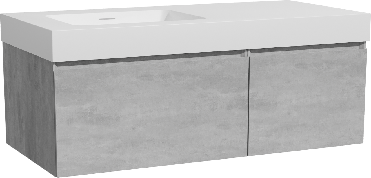 Storke Edge zwevend badmeubel 110 x 52 cm beton donkergrijs met Mata High asymmetrisch linkse wastafel in solid surface mat wit