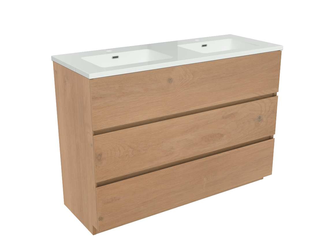 Storke Edge meuble salle de bains à poser 120 x 46 cm chêne brut avec Diva double vasque en marbre composite blanc brillant