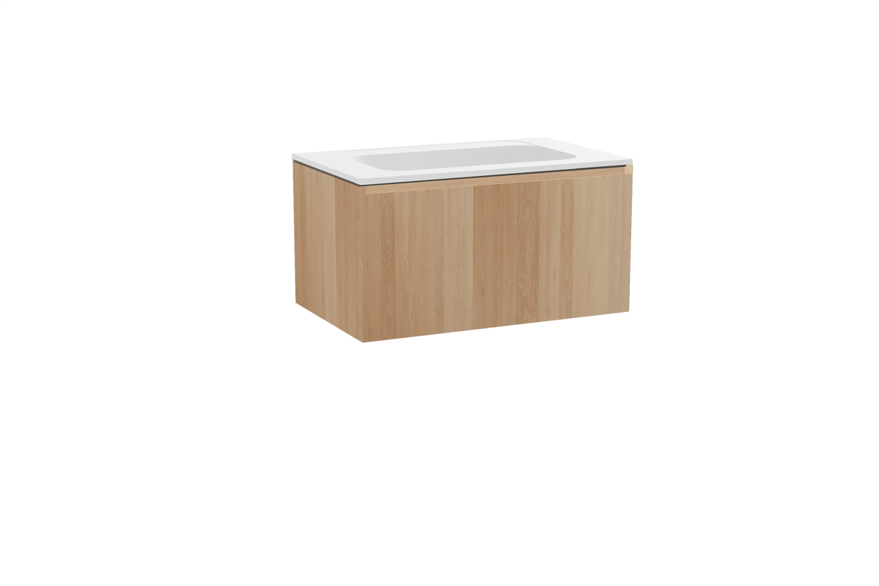 Balmani Idra hängendes Möbelstück Set: 90 x 55 cm, Naturbelassene Eiche, mit Tablo Strada Einzelwaschtisch, Marmorkomposit Weiß matt