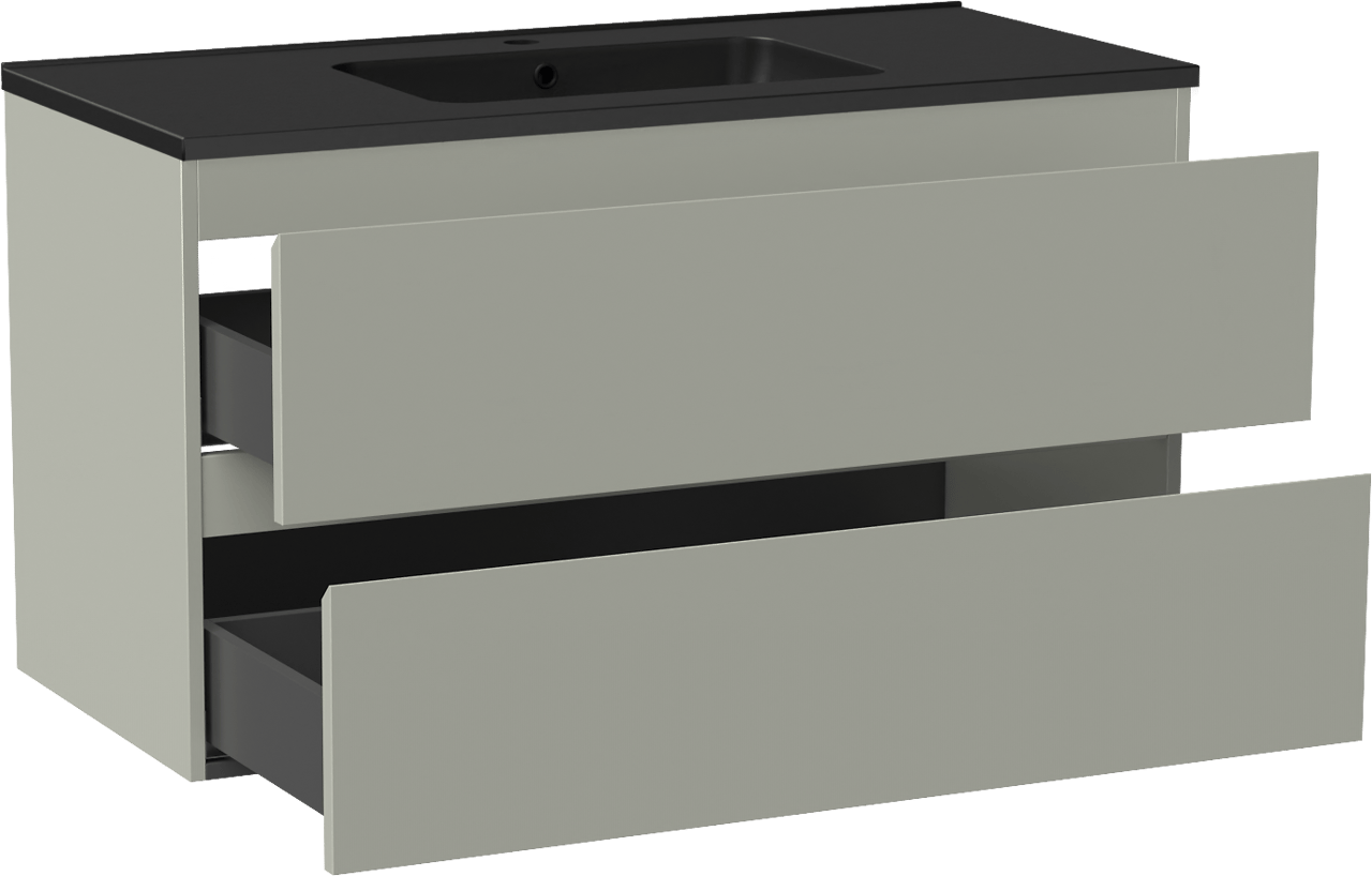 Linie Lado zwevend badmeubel 100 x 46 cm greige met Vano enkele wastafel in composietmarmer mat zwart
