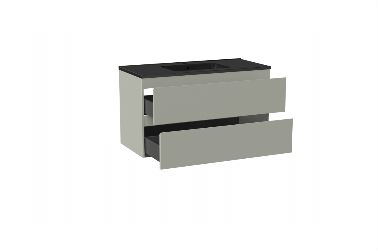 Linie Lado zwevend badkamermeubel 100 x 46 cm greige met Vano enkele wastafel in composietmarmer mat zwart