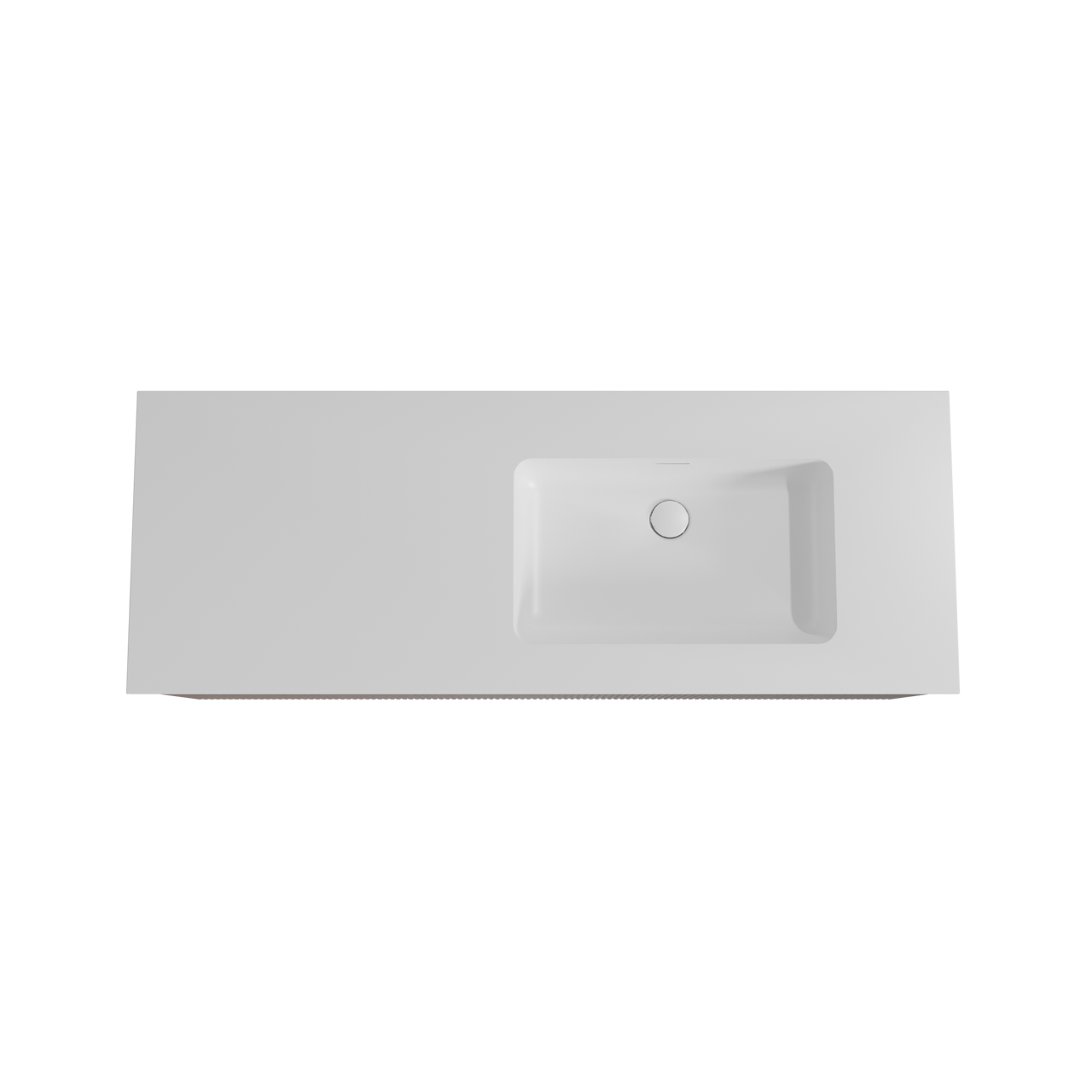 Storke Ribs zwevend badmeubel 140 x 52 cm notenhout met Mata asymmetrisch rechtse wastafel in solid surface mat wit, Verticale symmetrische rechte ribbel