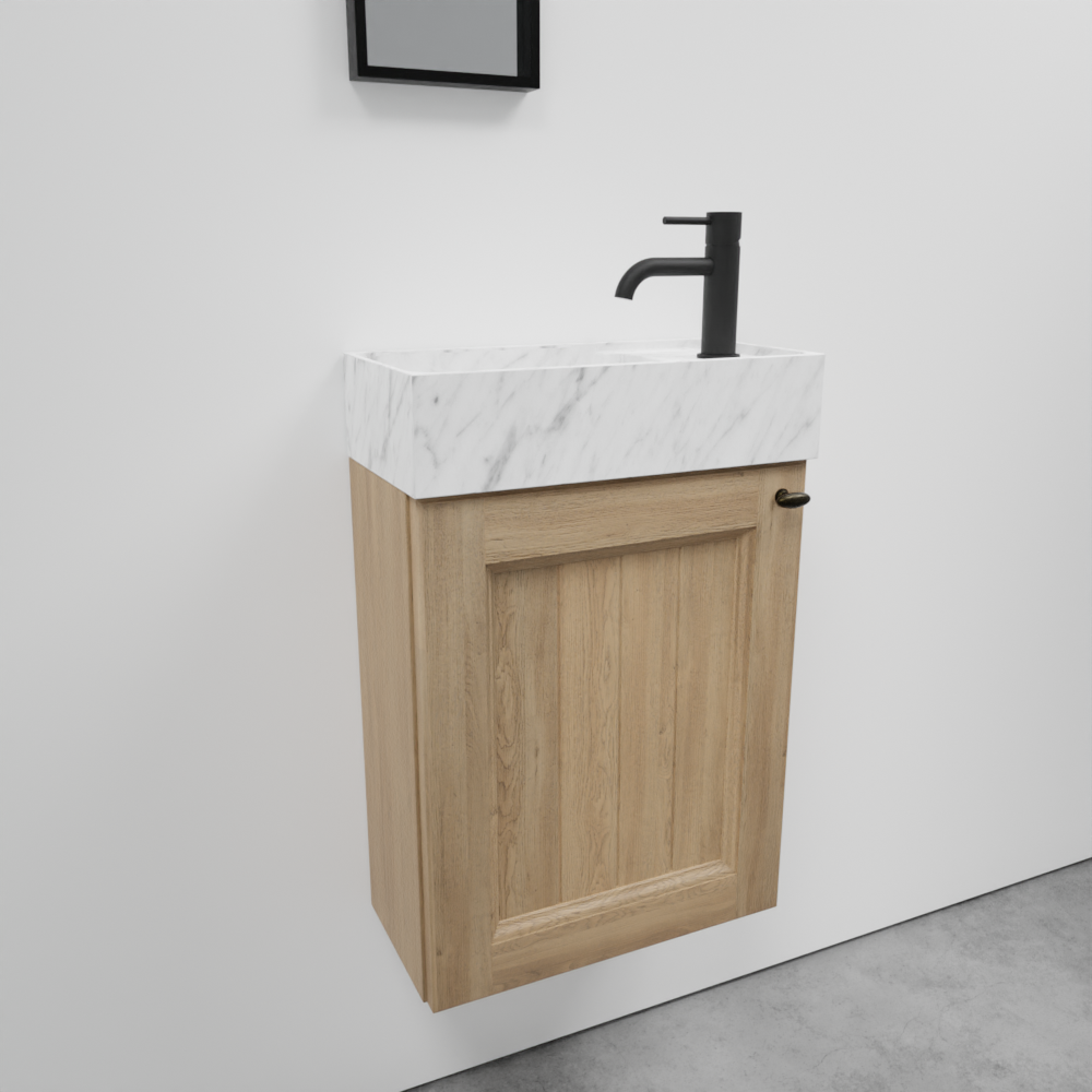 Balmani Lemon zwevend toiletmeubel 42 x 21 cm verweerde eik met Dama wastafel in Carrara marmer