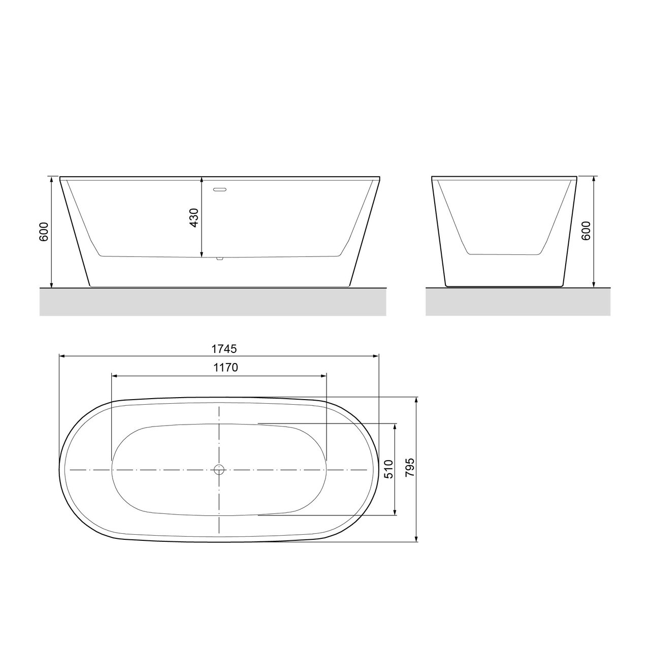 Luca Varess Amora ovaal vrijstaand bad 174 x 79 cm acryl hoogglans wit