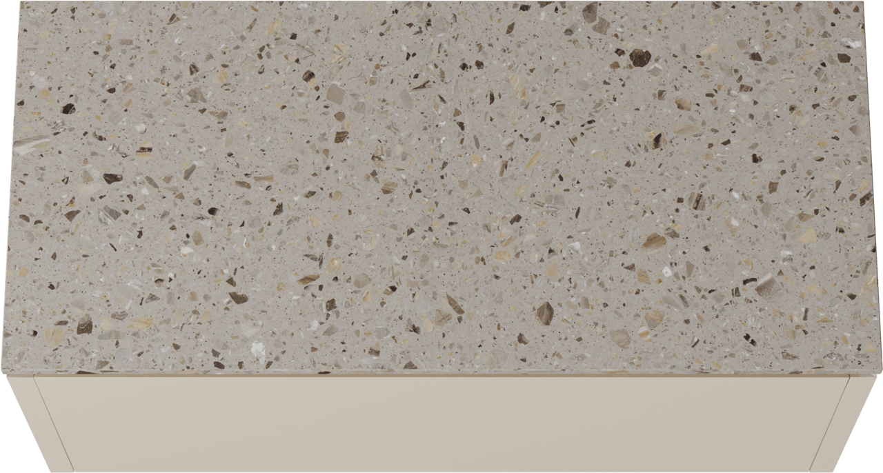 Balmani Eclips hängendes Möbelstück Set: 120 x 55 cm, Sandbeige, mit Stretto Einzel- oder Doppel Waschtischplatte Greige Terrazzo