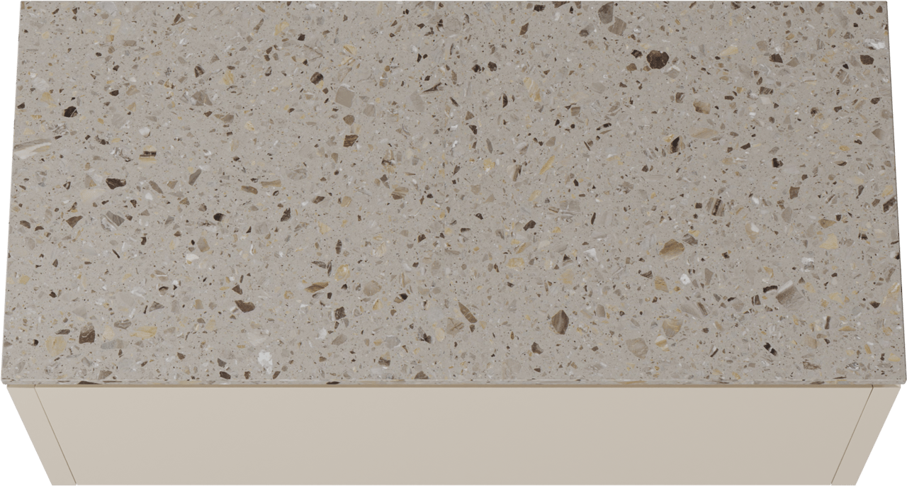 Balmani Eclips hängendes Möbelstück Set: 120 x 55 cm, Sandbeige, mit Stretto Einzel- oder Doppel Waschtischplatte Greige Terrazzo