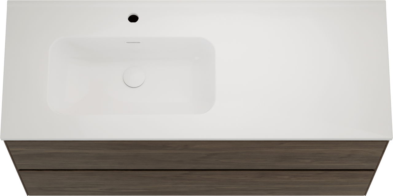 Balmani Mitra Compact meuble salle de bains suspendu 120 x 46 cm Noyer américain avec Nostra vasque asymétrique gauche en porcelaine blanc brillant