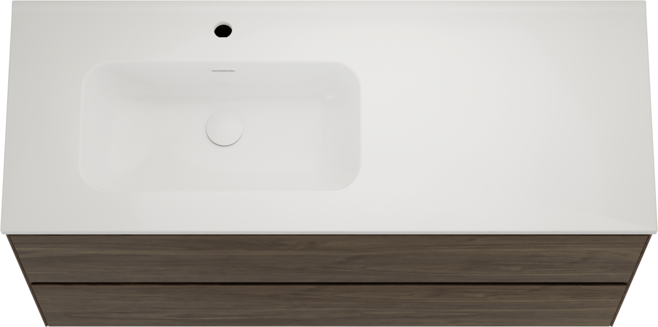 Balmani Mitra Compact zwevend badkamermeubel 120 x 46 cm Amerikaanse notelaar met Nostra asymmetrisch linkse wastafel in porselein glanzend wit