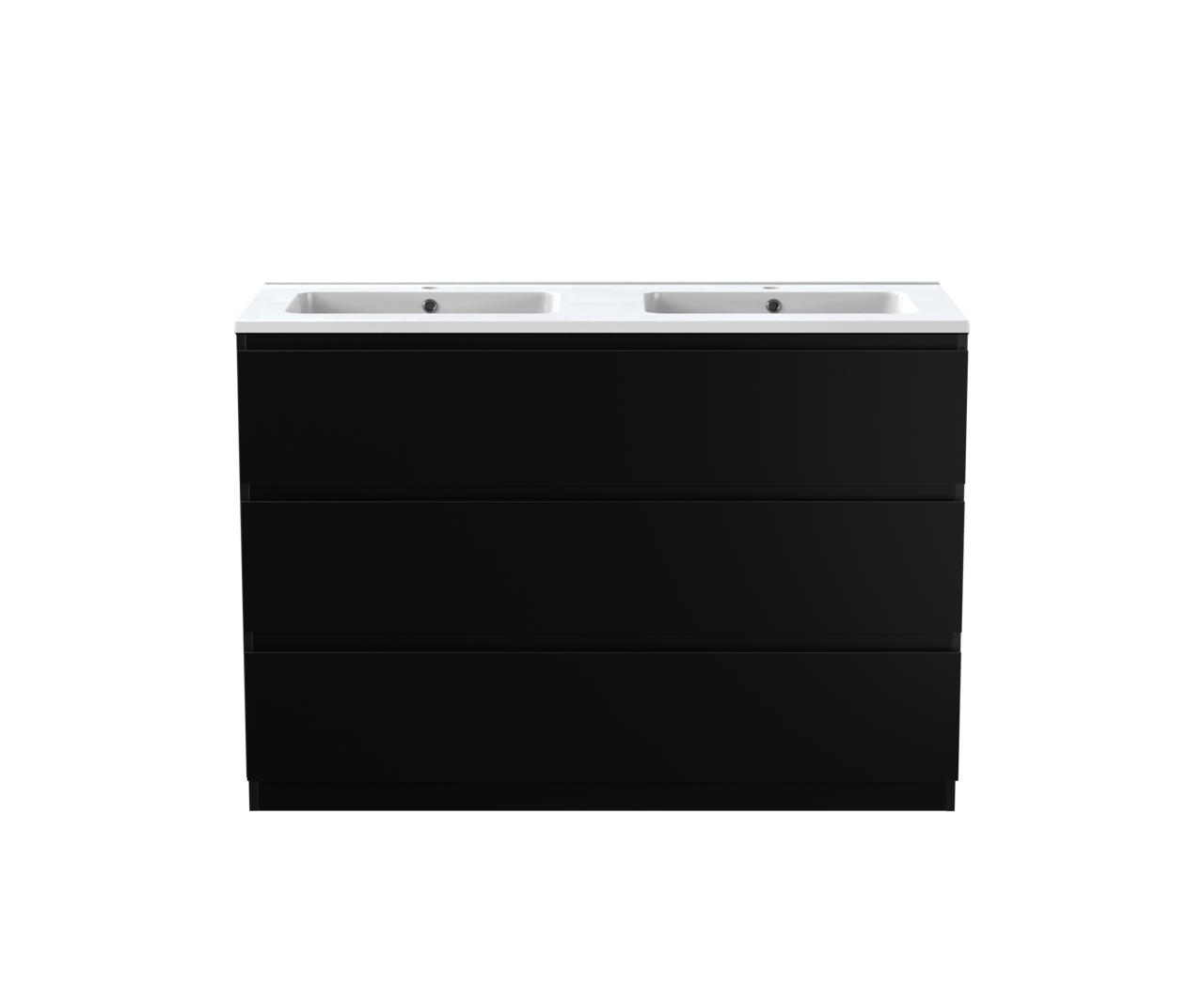 Linie Lado meuble salle de bains à poser 120 x 46 cm noir mat avec Vano double vasque en marbre composite blanc brillant