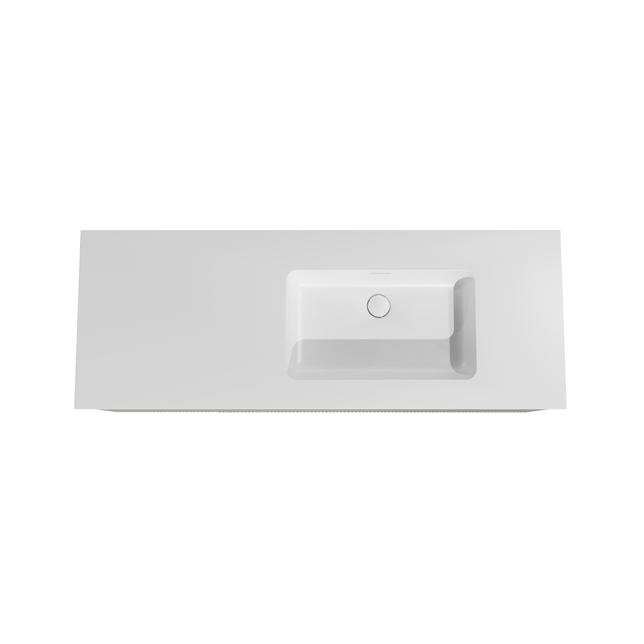 Storke Ribs meuble salle de bains suspendu 140 x 52 cm soie grise avec Mata vasque asymétrique droite en solid surface blanc mat, Nervure droite symétrique verticale