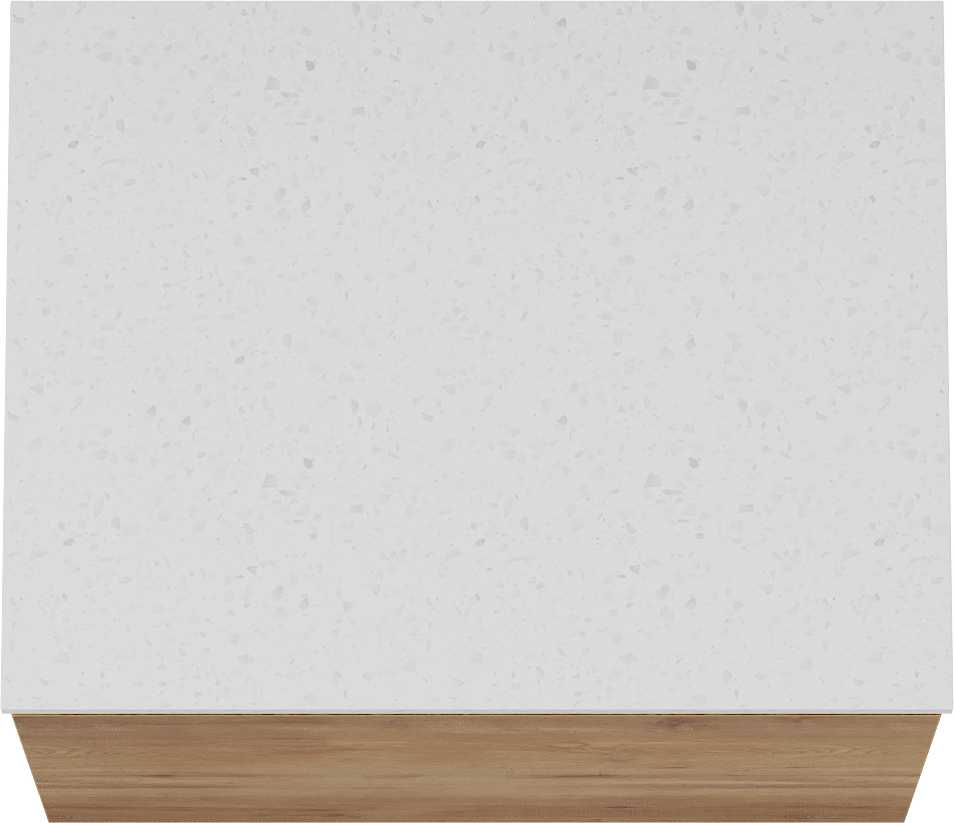 Linie Lado hängendes Möbelstück Set: 60 x 46 cm, Naturbelassene Eiche, mit Lado Einzel Waschtischplatte, Melamin in Terrazzo Weiß