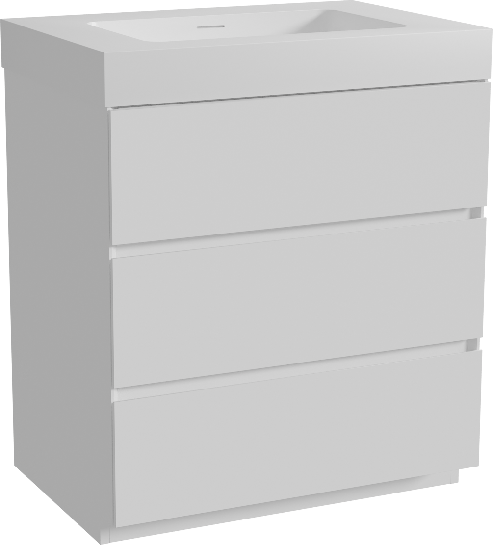 Storke Edge freistehendes Möbelstück Set: 75 x 52 cm, Weiß matt, mit Mata High Einzelwaschtisch, Solid Surface Weiß matt