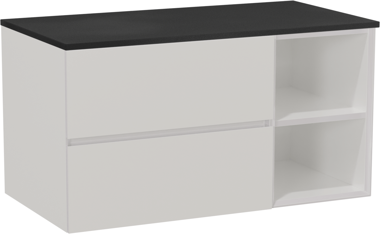 Storke Edge meuble salle de bains suspendu 100 x 52 cm blanc brillant avec Panton tablette simple en mdf enduit de poudre noir mat