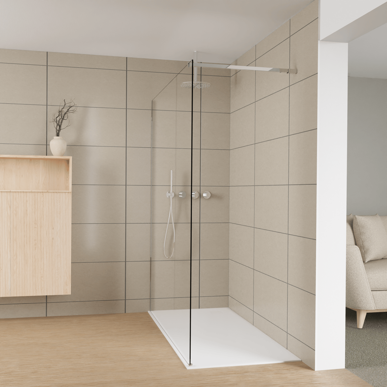Balmani Modular inloopdouche: 170 x 200 cm, Helder glas, Glanzend chroom profielen