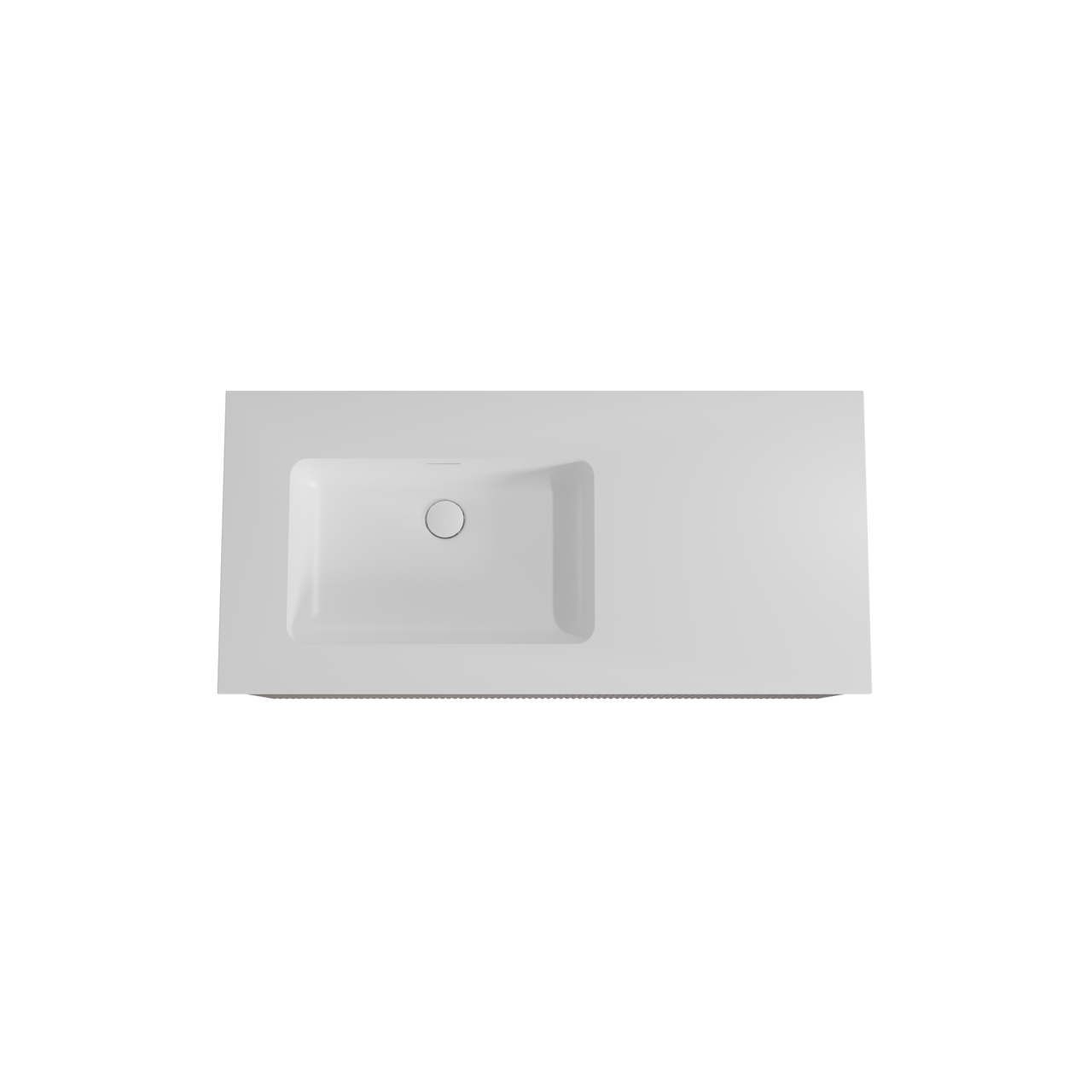 Storke Ribs zwevend badmeubel 110 x 52 cm notenhout met Mata asymmetrisch linkse wastafel in solid surface mat wit, Verticale symmetrische rechte ribbel