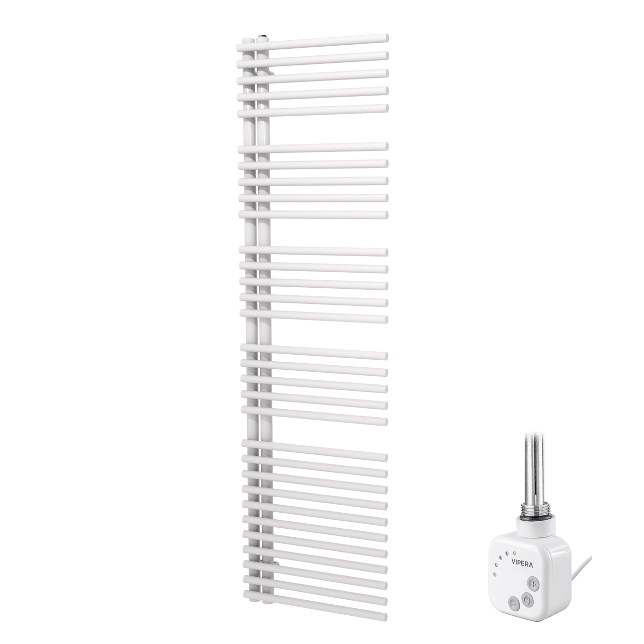 Vipera Nevada enkele handdoekradiator 50 x 180 cm elektrische verwarming glanzend wit zijaansluiting 800W, weerstand inbegrepen