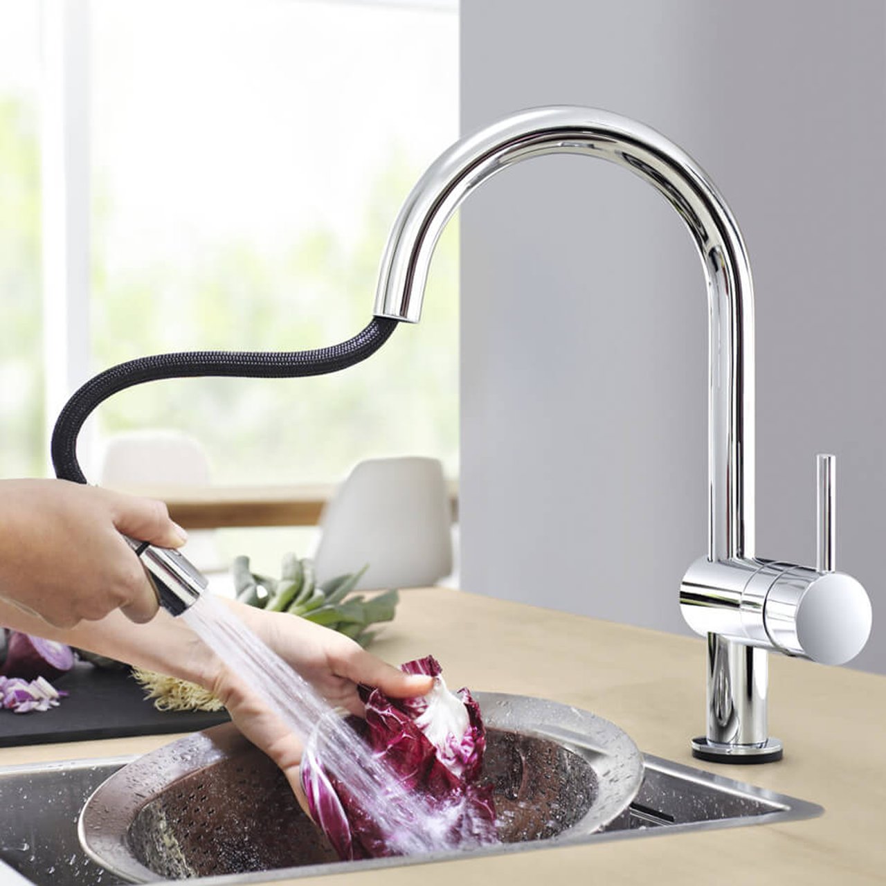 Grohe Minta C-uitloop keukenkraan met uittrekbare kop chroom 32321002