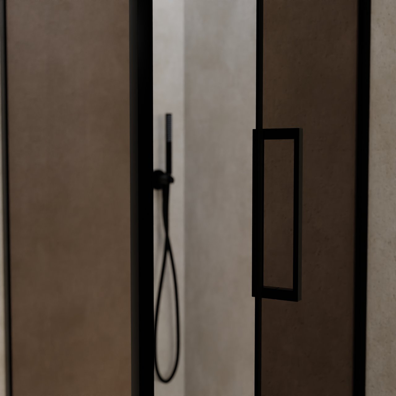 Balmani Senses Design Eckdusche: Drehtür (Rechts) mit fixierte Seitenwand, 90 x 90 cm, Bronze, Profil Schwarz