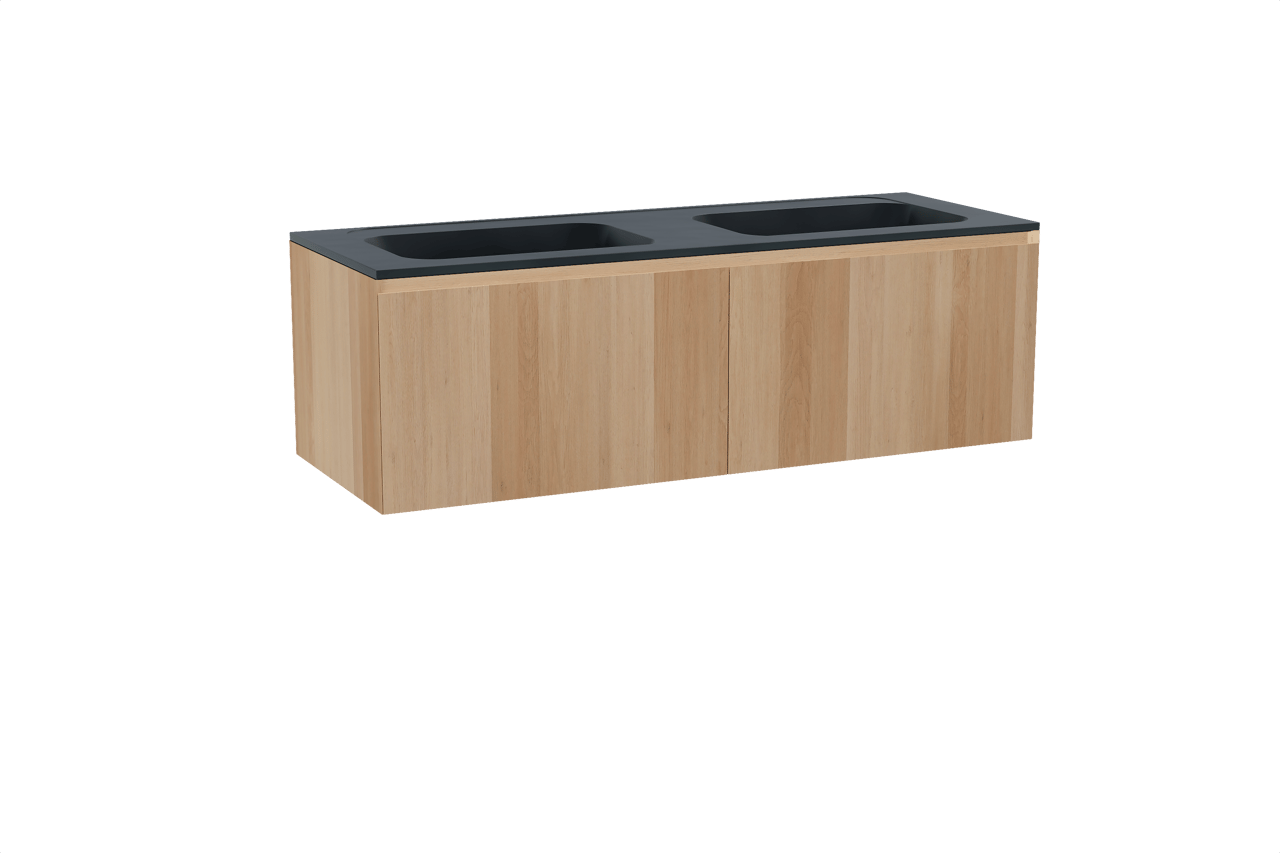 Balmani Idra meuble salle de bains suspendu 150 x 55 cm chêne naturel avec Tablo Strada double vasque en marbre composite noir mat