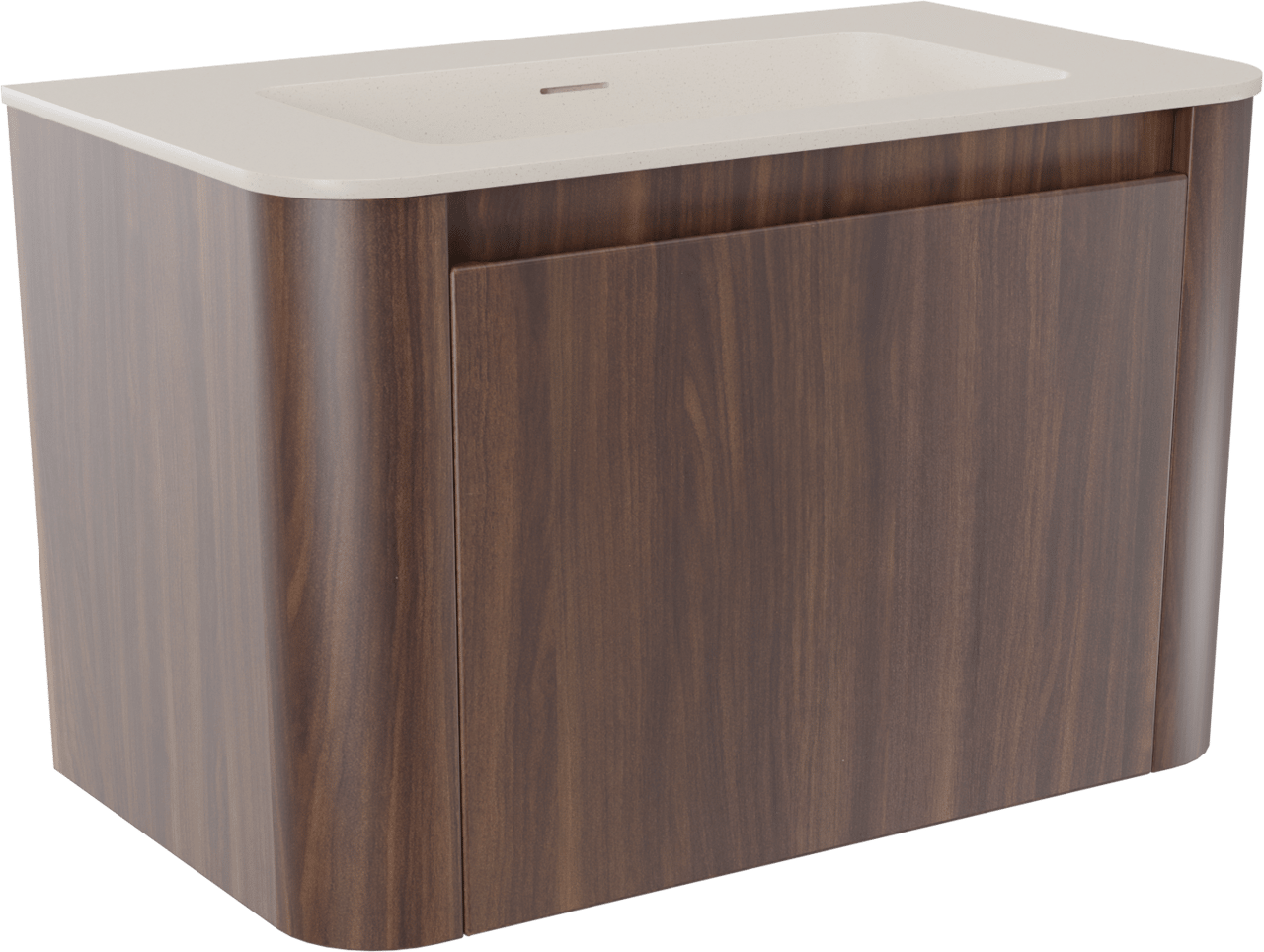 Storke Soft meuble salle de bains suspendu 80 x 46 cm noyer avec Mata Soft plan simple en Solid Surface beige granite