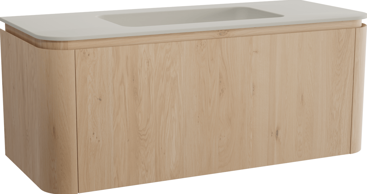 Balmani Moon zwevend badmeubel 130 x 55 cm naturel eiken met Moon enkele wastafel in top solid zijdegrijs