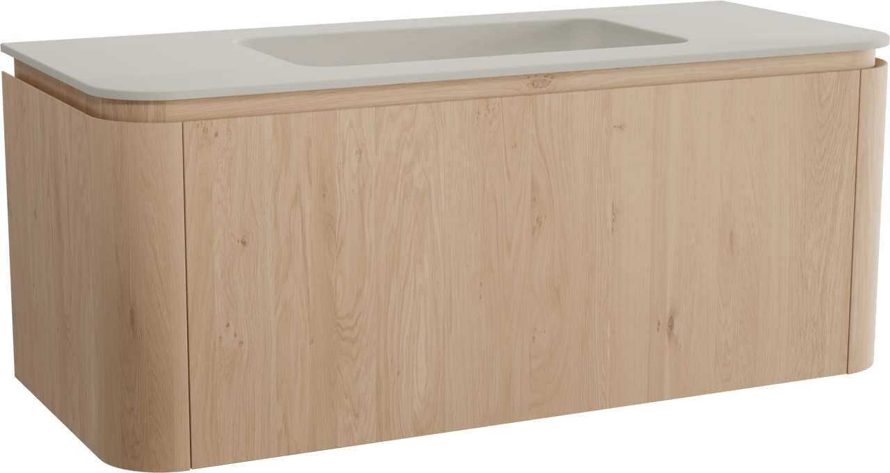 Balmani Moon meuble salle de bains suspendu 130 x 55 cm chêne naturel avec Moon plan simple en top solid soie grise