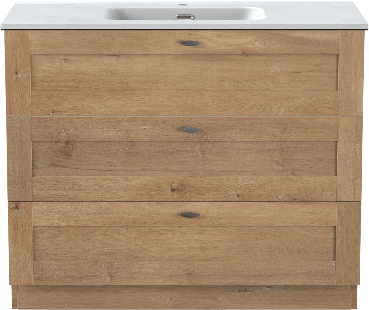 Linie Classo freistehendes Möbelstück Set: 100 x 46 cm, Naturbelassene Eiche, mit Baro Einzelwaschtisch, Porzellan Weiß matt
