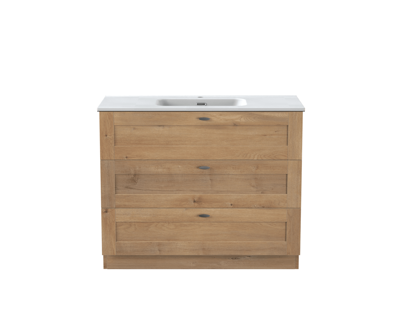 Linie Classo freistehendes Möbelstück Set: 100 x 46 cm, Naturbelassene Eiche, mit Baro Einzelwaschtisch, Porzellan Weiß matt