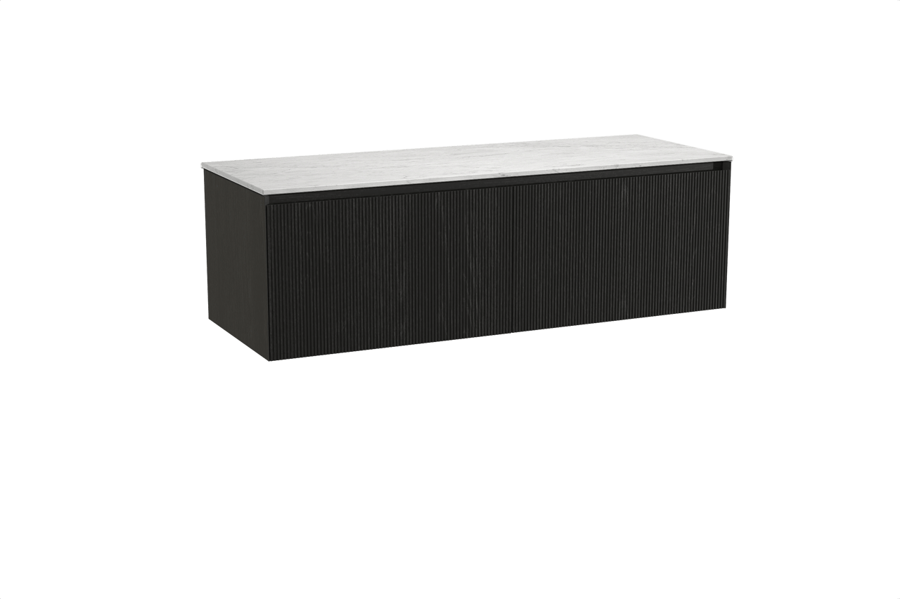 Balmani Fila meuble salle de bains suspendu 150 x 55 cm chêne noir avec Stretto tablette simple ou double en marbre carrara, Nervure droite symétrique verticale
