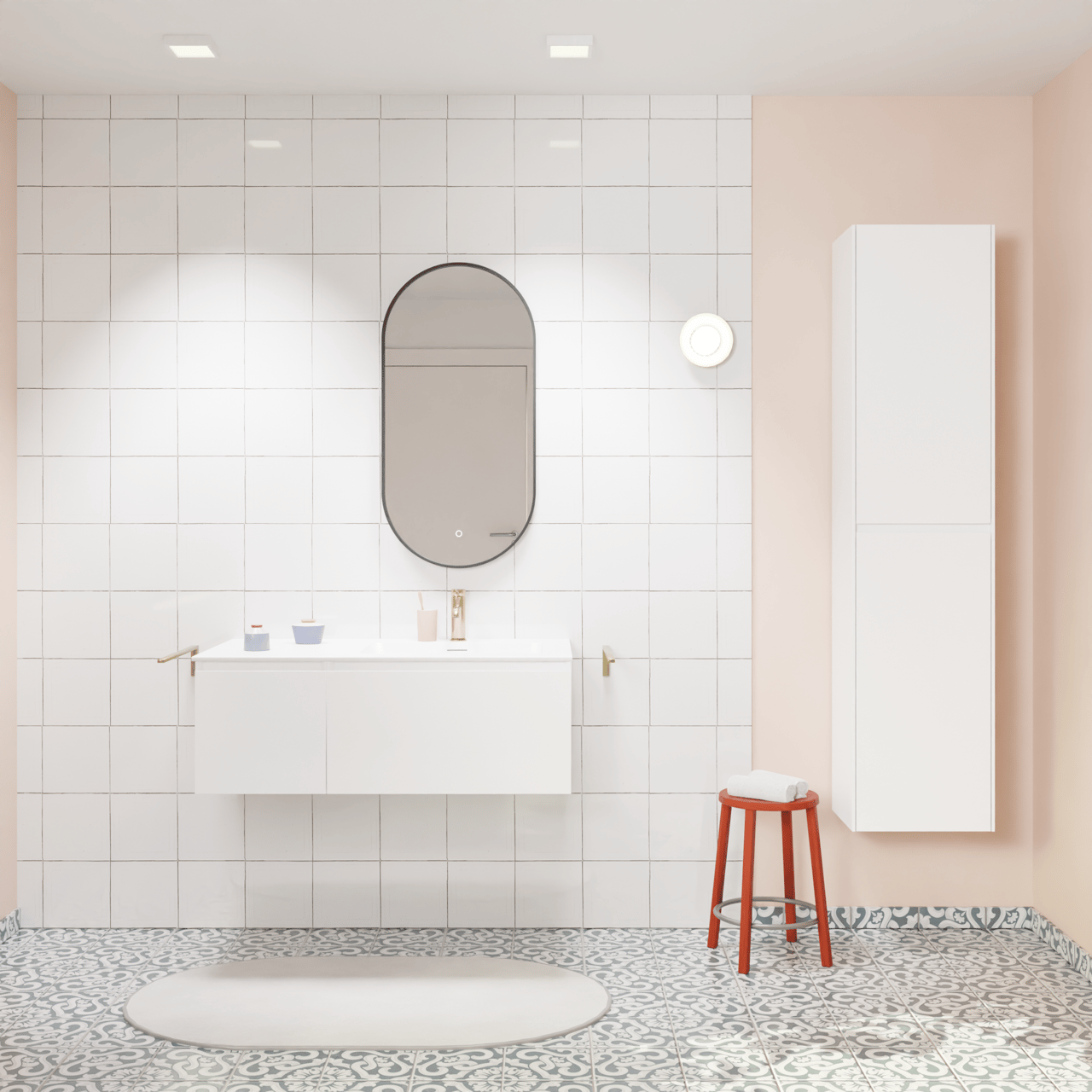 Storke Edge zwevend badkamermeubel 100 x 52 cm glanzend wit met Mata asymmetrisch rechtse wastafel in solid surface mat wit