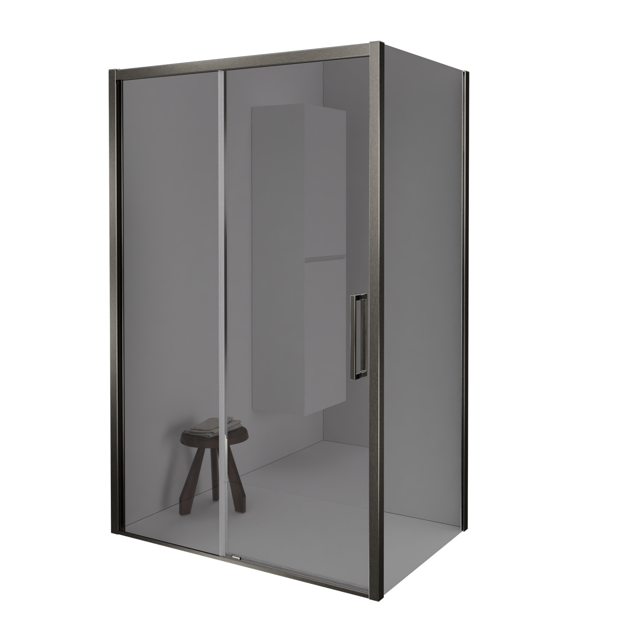 Balmani Senses Design douchecabine met linkse schuifdeur en vaste zijwand, 160 x 80 cm, Reflex spiegelglas, Brushed GunMetal profielen, met coating