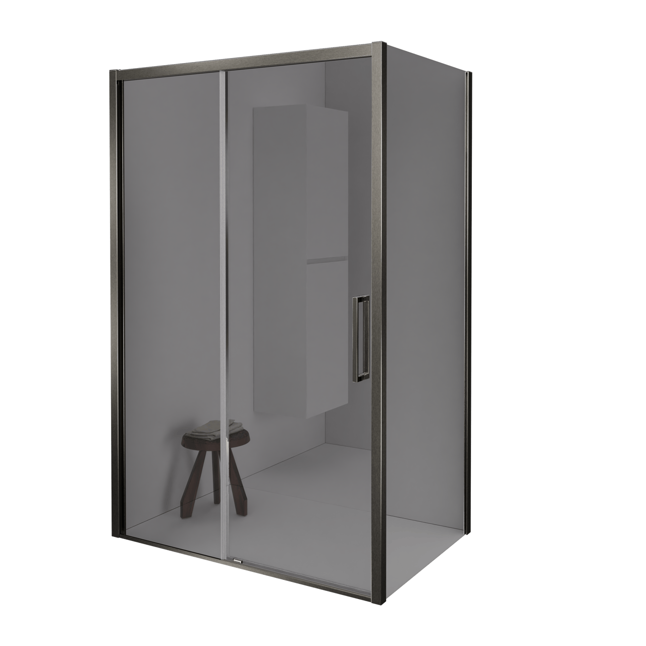 Balmani Senses Design douche d'angle avec porte coulissante à gauche et paroi latérale fixe, 160 x 80 cm, Verre miroir reflex, Profil Brushed GunMetal, coating inclus