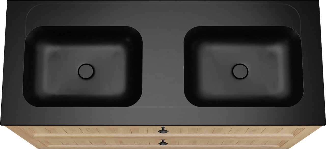 Balmani Lemon meuble salle de bains à poser 135 x 55 cm, placage chêne naturel avec Tablo Strada double vasque en noir mat