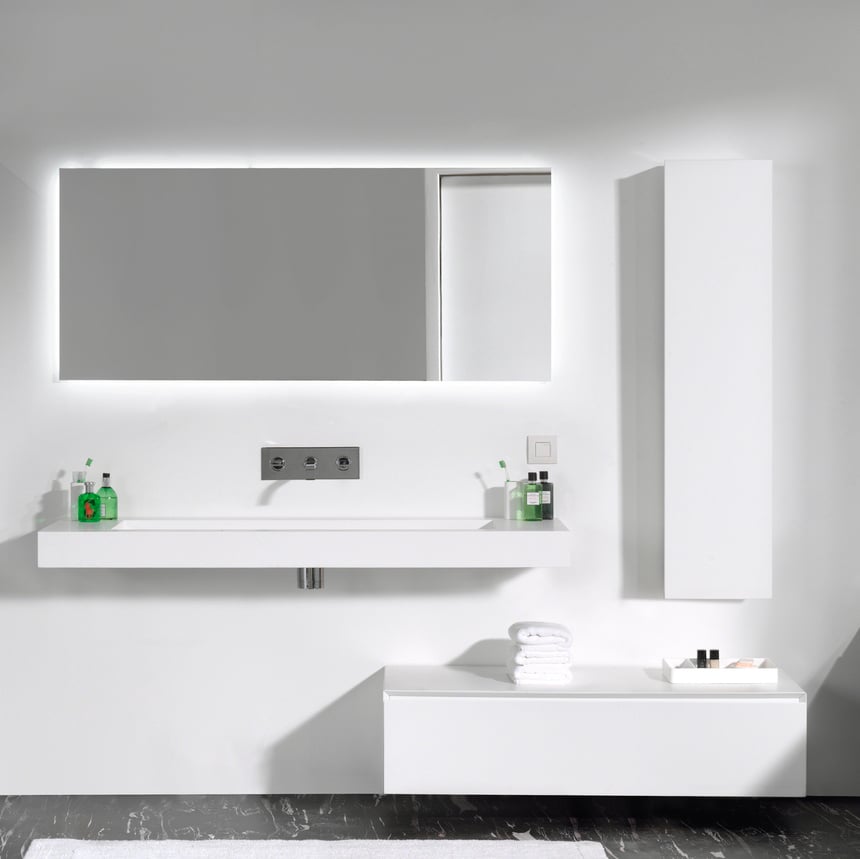 Balmani Modus lavabo simple pour 2 trous de robinet Solid Surface mat 150 x 55 cm