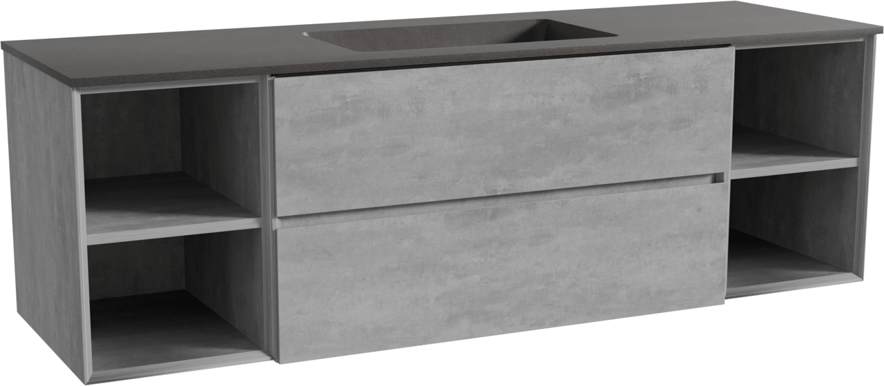 Storke Edge zwevend badmeubel 165 x 52 cm beton donkergrijs met Scuro enkele wastafel in kwarts mat zwart