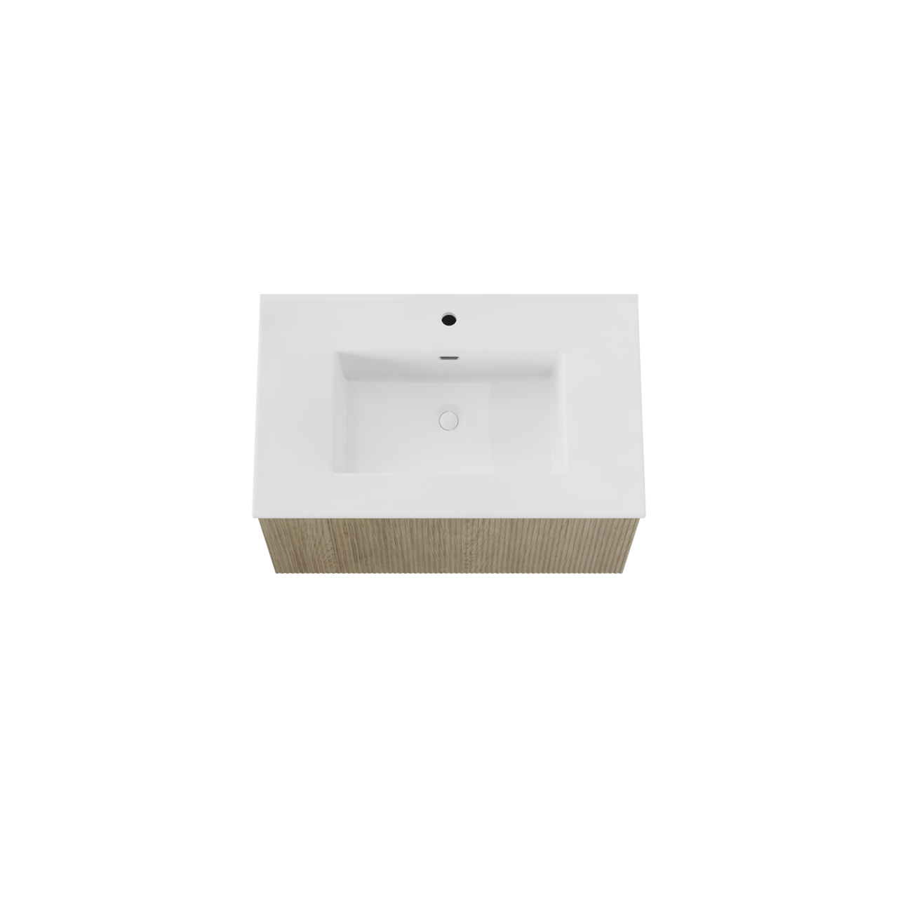 Storke Ribs meuble salle de bains suspendu 85 x 52 cm chêne brut avec Kera plan simple en céramique blanc mat, crépine incluse