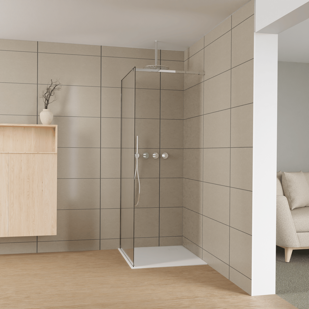 Balmani Modular inloopdouche: 90 x 200 cm, Ribs met coating, Glanzend chroom profielen