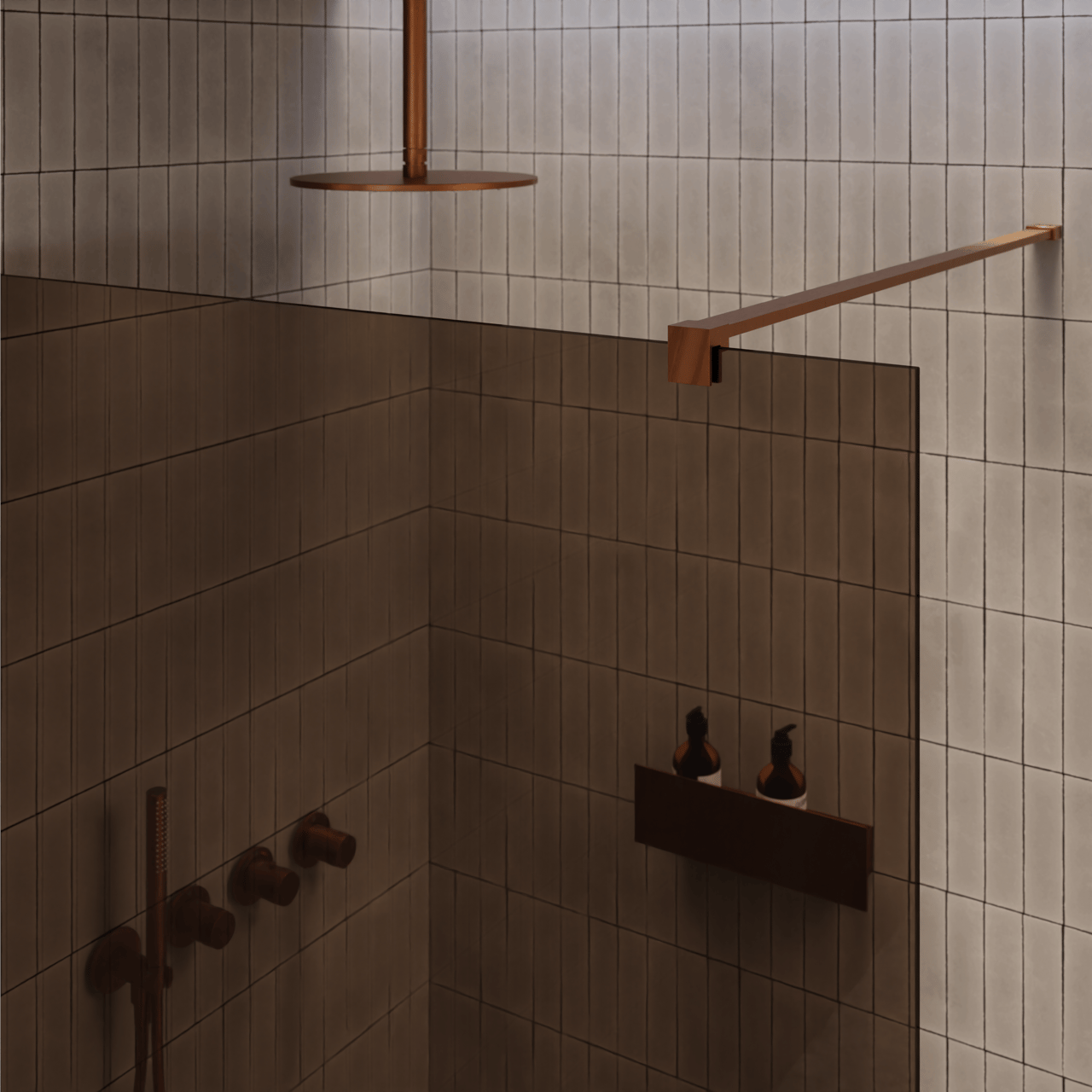 Balmani Modular inloopdouche: 160 x 200 cm, Brons glas, Brushed Rosegold profielen