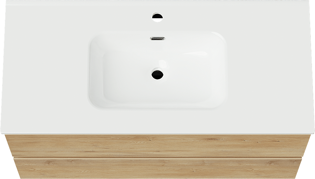 Linie Lado meuble salle de bains suspendu 100 x 46 cm chêne naturel avec Baro plan simple en porcelaine blanc brillant