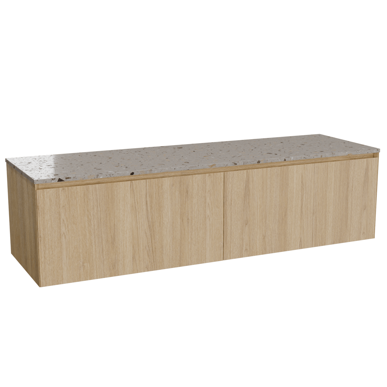 Balmani Idra meuble salle de bains suspendu 180 x 55 cm chêne naturel avec Stretto tablette simple ou double en terrazzo greige terrazzo
