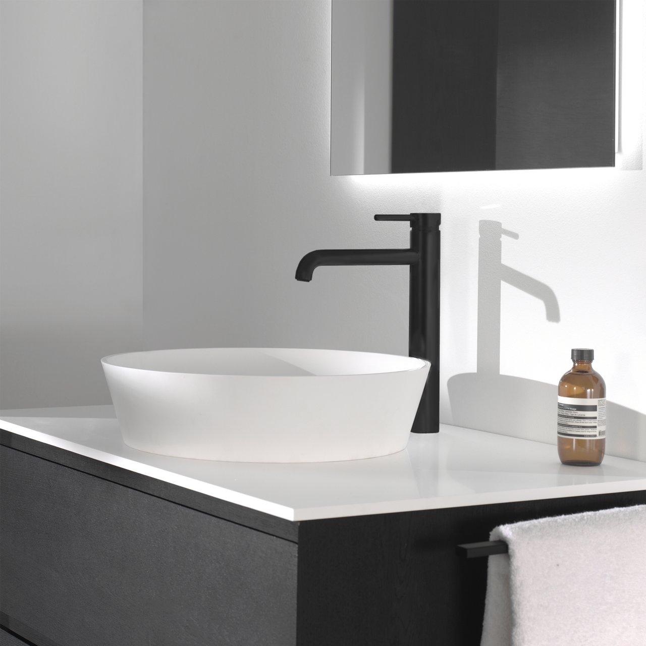 Blaufoss Round robinet de lavabo réhaussé noir mat